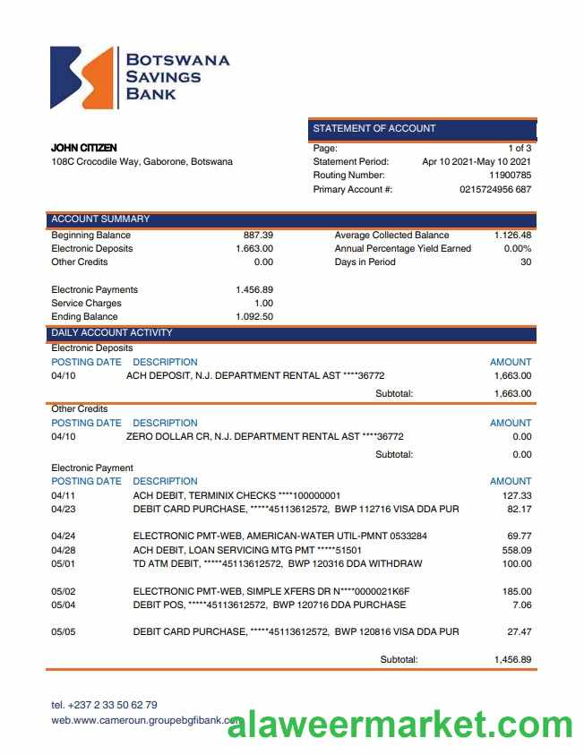 Botswana Savings Bank Statement